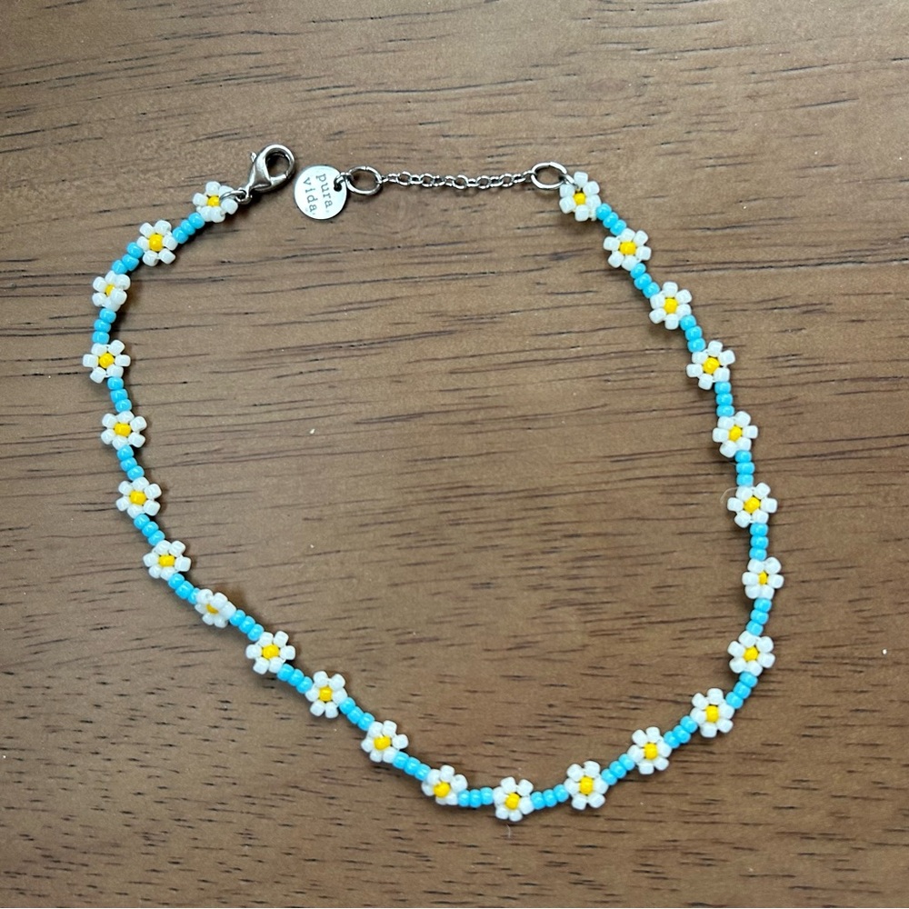 Daisy Beaded Anklet or Bracelet - Blue, White and Yellow, Pura Vida